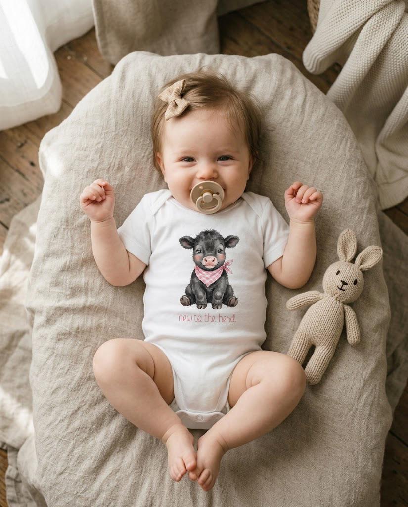 New to the Herd Baby Girl, Angus Cow Baby Shower Gift, Farm Baby Girl Clothes, Western Nursery, Cute Country Baby Bodysuit
