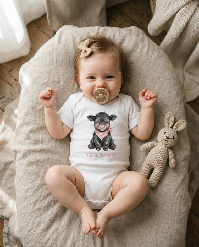 New to the Herd Baby Girl, Angus Cow Baby Shower Gift, Farm Baby Girl Clothes, Western Nursery, Cute Country Baby Bodysuit