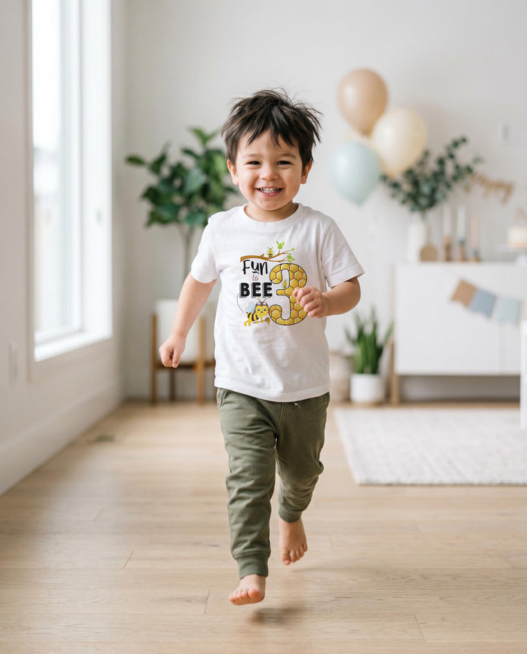 Fun to BEE Three Birthday Shirt — Bee Theme 3rd Birthday Shirt for Boys and Girls — Bee Party Outfit