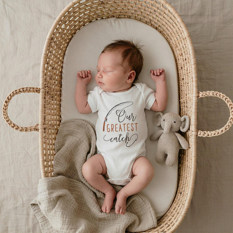 Our Greatest Catch Bodysuit, Fishing Baby Gift, Newborn Take Home Outfit