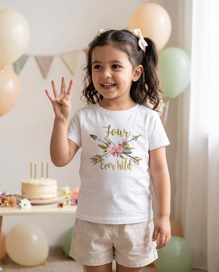 4th Birthday Outfit Girl, Boho Fourth Birthday Gift, Girl Turning 4, Four Ever Wild Party