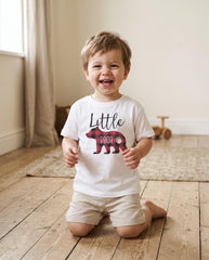 Little Bear First Birthday Raglan Tee, Buffalo Plaid Bear Family Shirt, Little Brother Tees