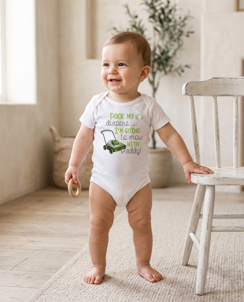 Mowing Onesie®, Pack My Diapers I'm going to Mow, Baby Shower Gift, LawnMower Baby Gift, Pregnancy Reveal, Newborn Gift, Baby Boy Gift, Dad