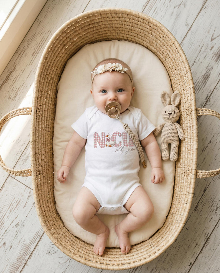 NICU Silly Goose Baby Onesie® | Pink Gingham NICU Graduate Bodysuit | Preemie Miracle Shirt | New Baby Gift | NICU Warrior Girl Clothes