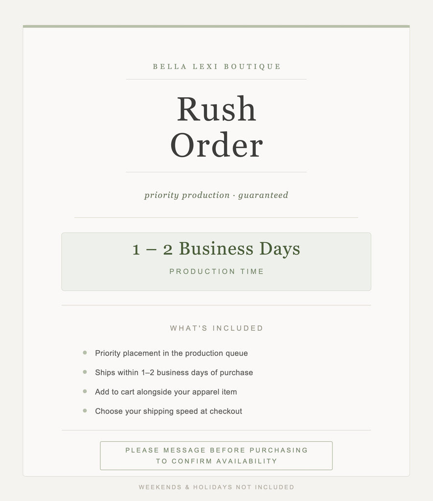 Rush Order Add-On — 1 to 2 Business Day Production — Priority Processing for Custom Baby and Kids Apparel