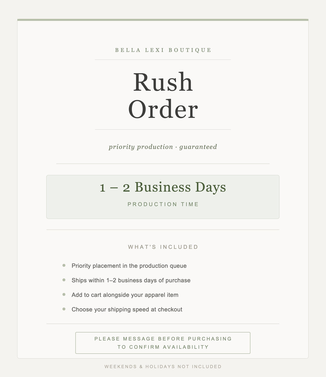 Rush Order Add-On — 1 to 2 Business Day Production — Priority Processing for Custom Baby and Kids Apparel