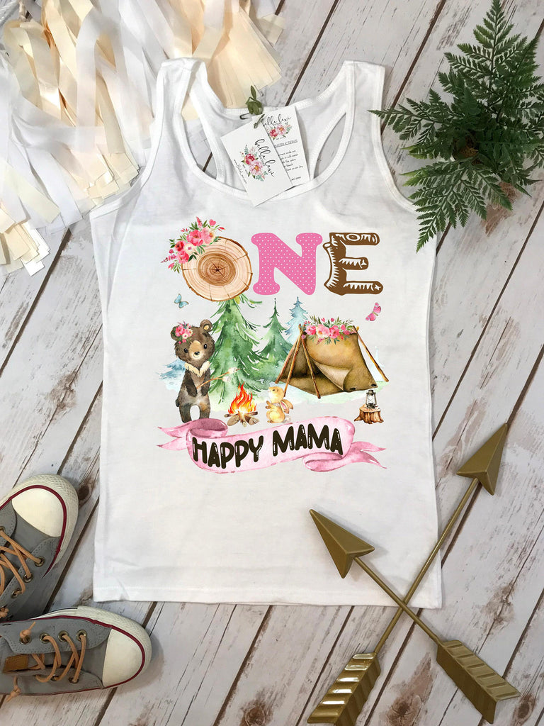 ONE Happy Mama Camping Shirt, 1st Birthday, Beary First Party