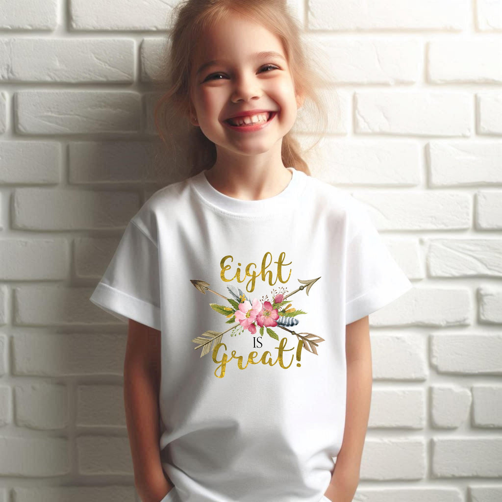 8th Birthday Shirt – Eight is Great - Girls Birthday Tee, 8 Year Old Birthday Party Outfit, Eighth Birthday Gift, Cute 8th Bday Design