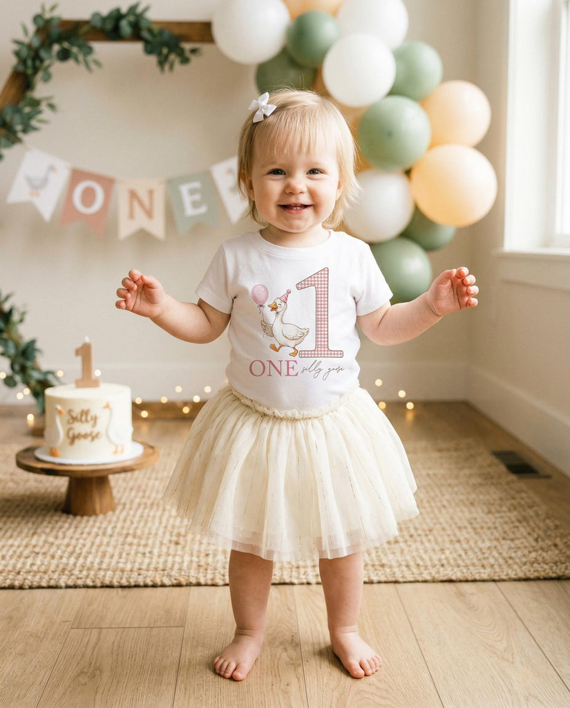 One Silly Goose Birthday, 1st Birthday Girl Pink, Goose 1st Birthday, Goose on the Loose, Girl Gingham Party, Goose Birthday Romper