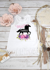 Pink & Purple Wild and Three Horse Birthday Shirt, 3rd Birthday Boho Outfit