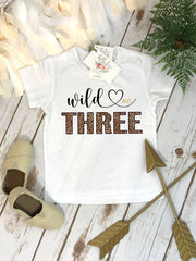 Wild and Three Leopard Print Birthday Shirt, Third Birthday Dress