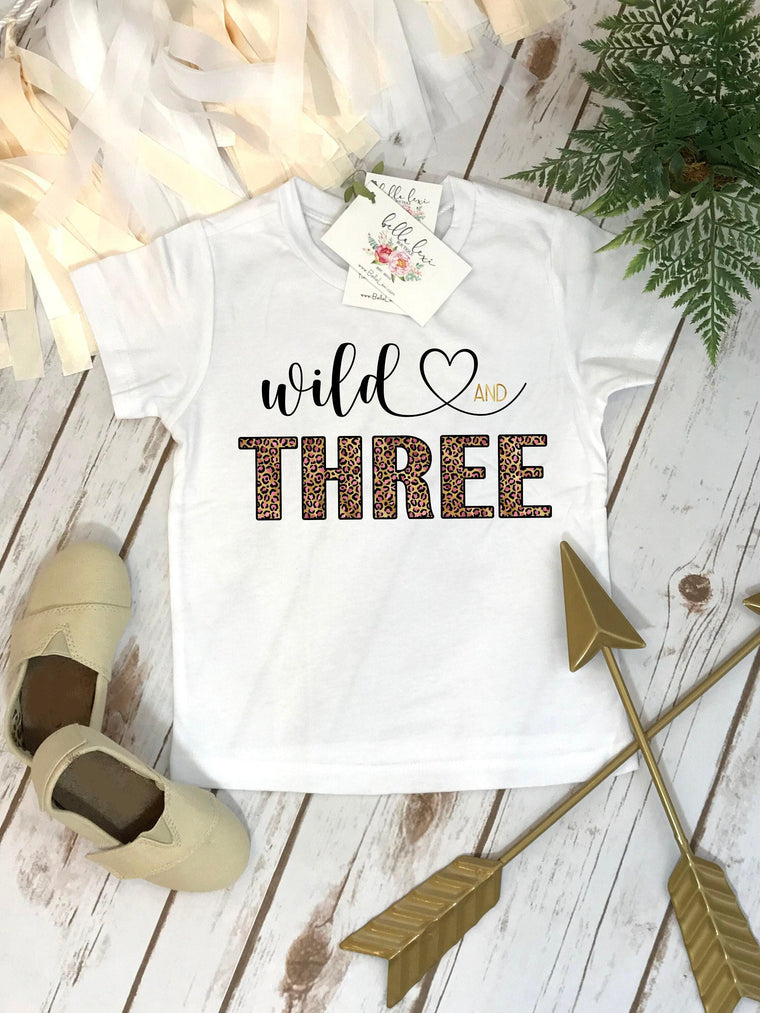 Wild and Three Leopard Print Birthday Shirt, Third Birthday Dress