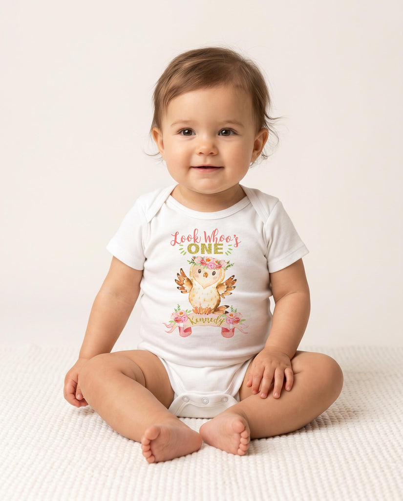 Personalized Owl Birthday Dress, Woodland First Birthday Outfit, Watercolor Floral Name