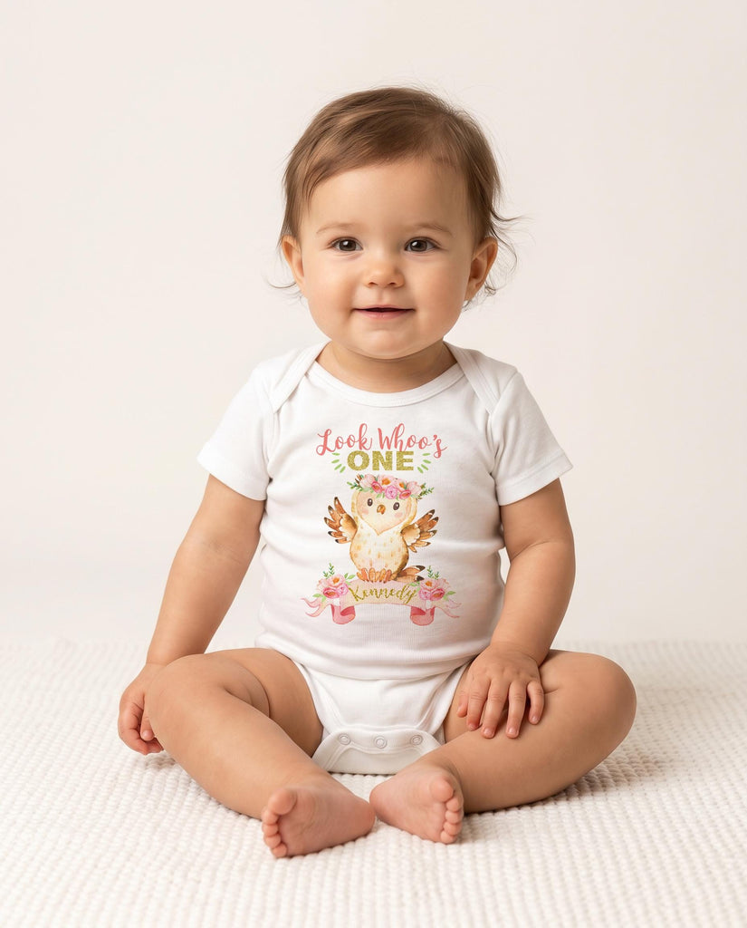 Personalized Owl Birthday Dress, Woodland First Birthday Outfit, Watercolor Floral Name