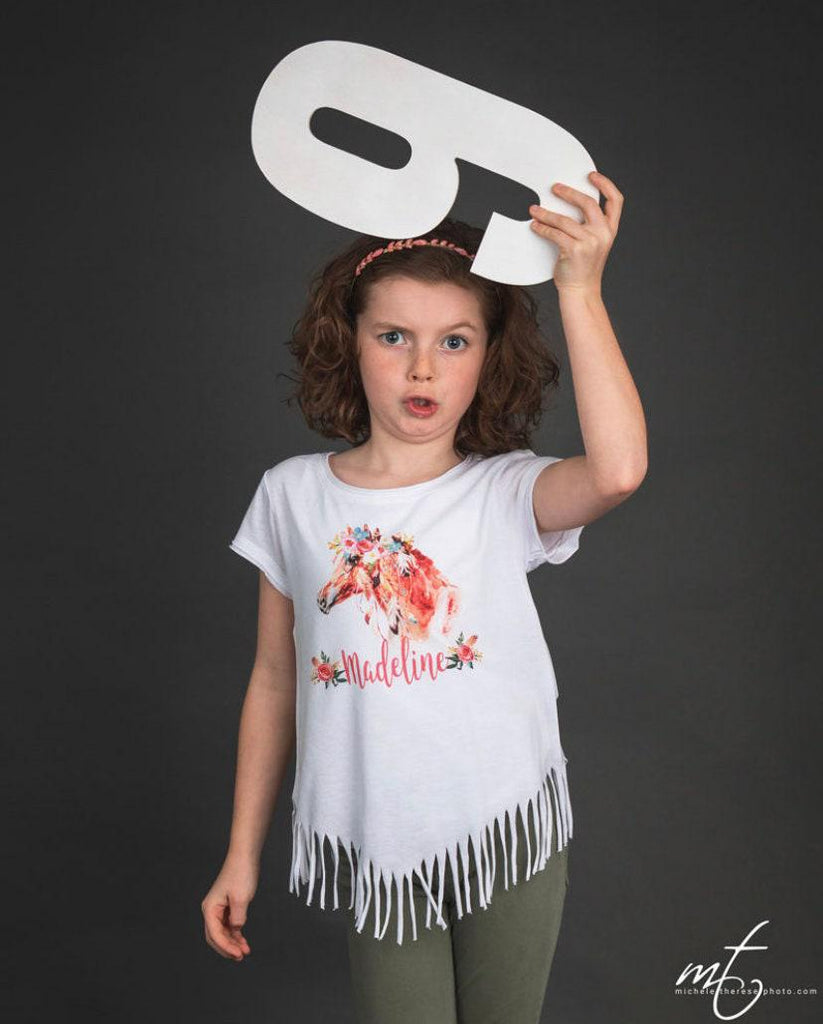 Personalized Boho Horse Shirt — Cowgirl Birthday Dress, Toddler Tee & Custom Baby Onesie