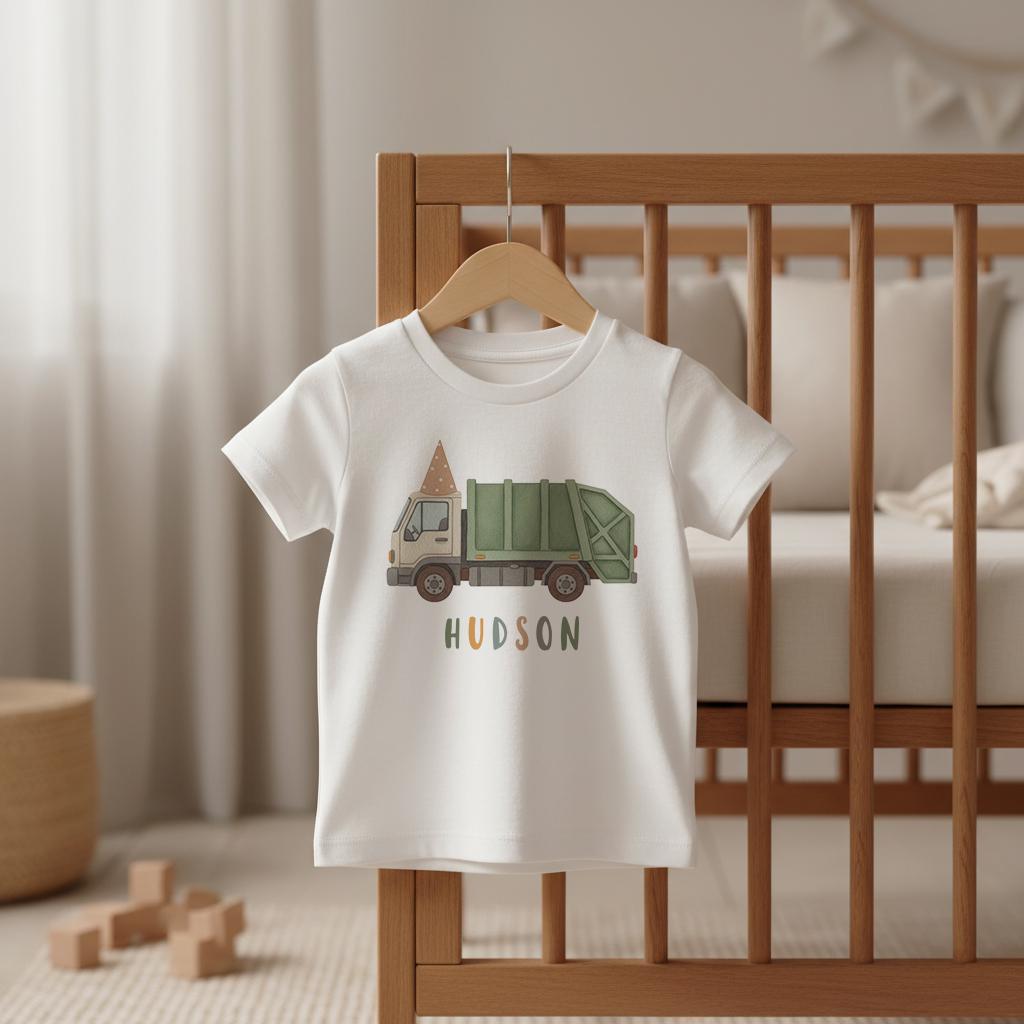 Garbage Truck Birthday Bodysuit & Tee, Personalized Boy Vehicle Outfit