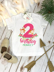 Birthday Monkey Second Birthday Shirt, Jungle Girl Outfit