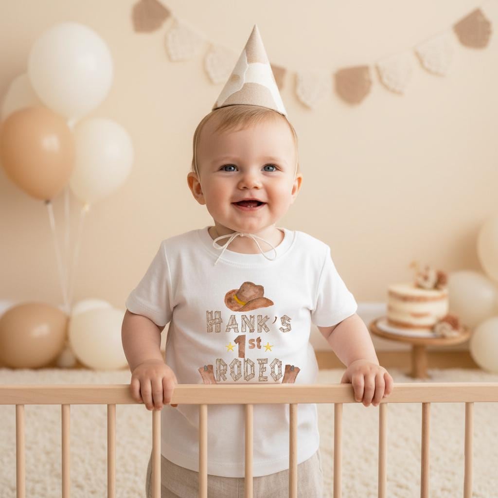 My First Rodeo First Birthday Shirt, Personalized Cowboy Party Outfit