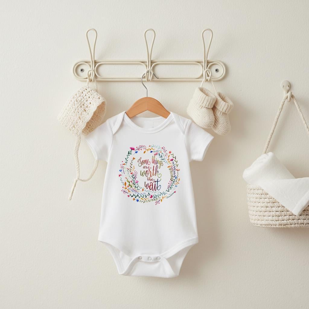 Rainbow Baby Bodysuit, Worth the Wait, Neutral Rainbow Baby Gift, After Loss Baby Outfit, Watercolor Baby Shower Tee, Baby Girl Gift