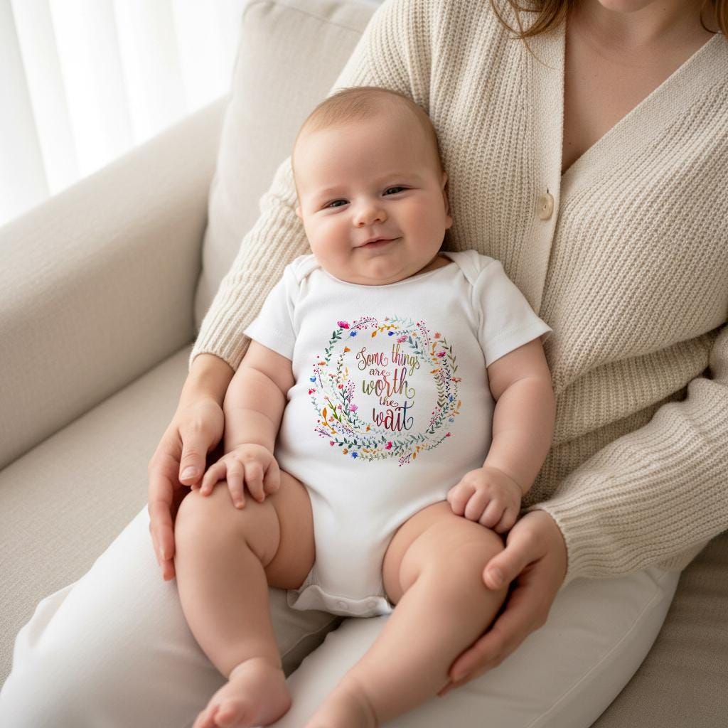 Rainbow Baby Bodysuit, Worth the Wait, Neutral Rainbow Baby Gift, After Loss Baby Outfit, Watercolor Baby Shower Tee, Baby Girl Gift