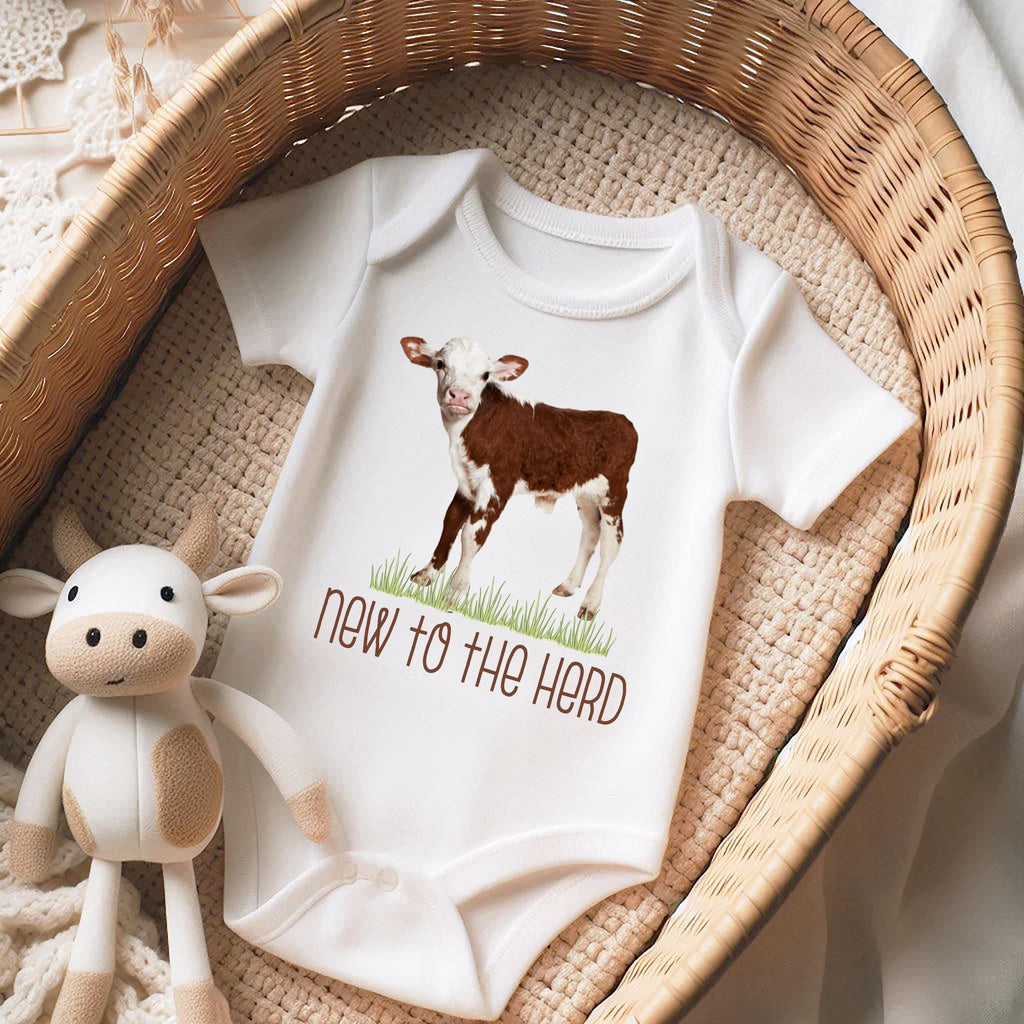 Baby Shower Gift, NEW TO the HERD, Western Nursery, Farm shirt, CowBOY, Cow Bodysuit, Farm Baby Gift, Cute Baby Clothes, Cow Theme, hereford