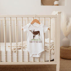 Baby Shower Gift, NEW TO the HERD, Western Nursery, Farm shirt, CowBOY, Cow Bodysuit, Farm Baby Gift, Cute Baby Clothes, Cow Theme, hereford