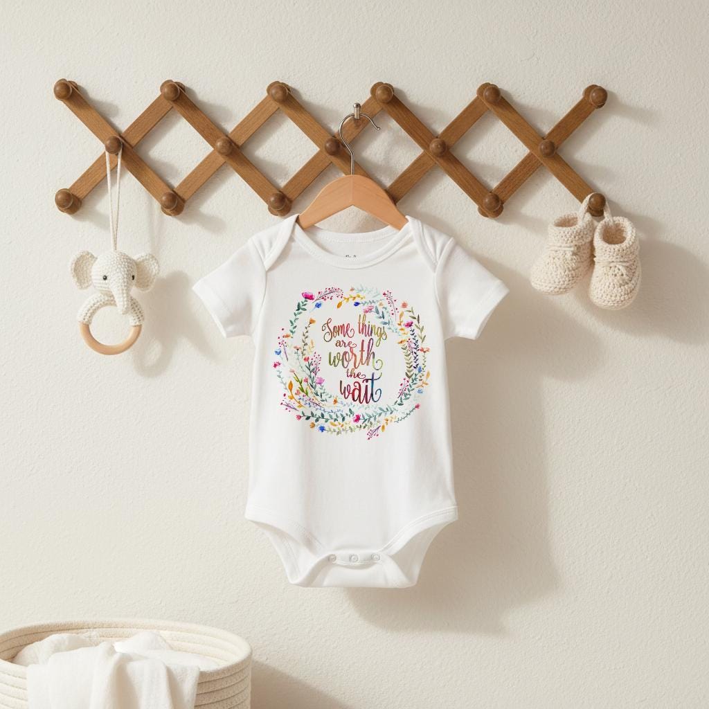 Rainbow Baby Bodysuit, Worth the Wait, Neutral Rainbow Baby Gift, After Loss Baby Outfit, Watercolor Baby Shower Tee, Baby Girl Gift