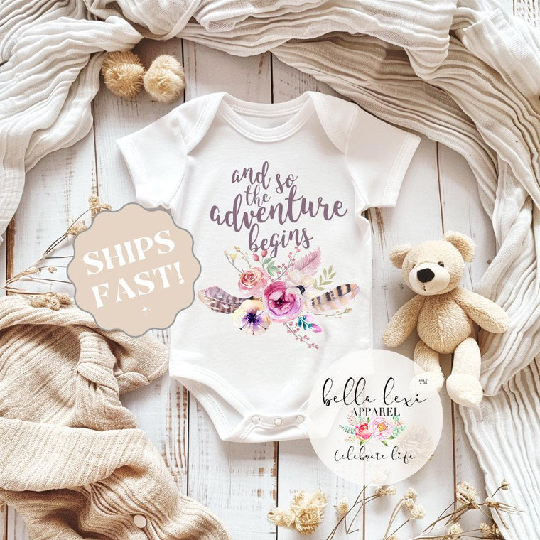 And So the Adventure Begins Boho Baby Bodysuit, Baby Shower Gift