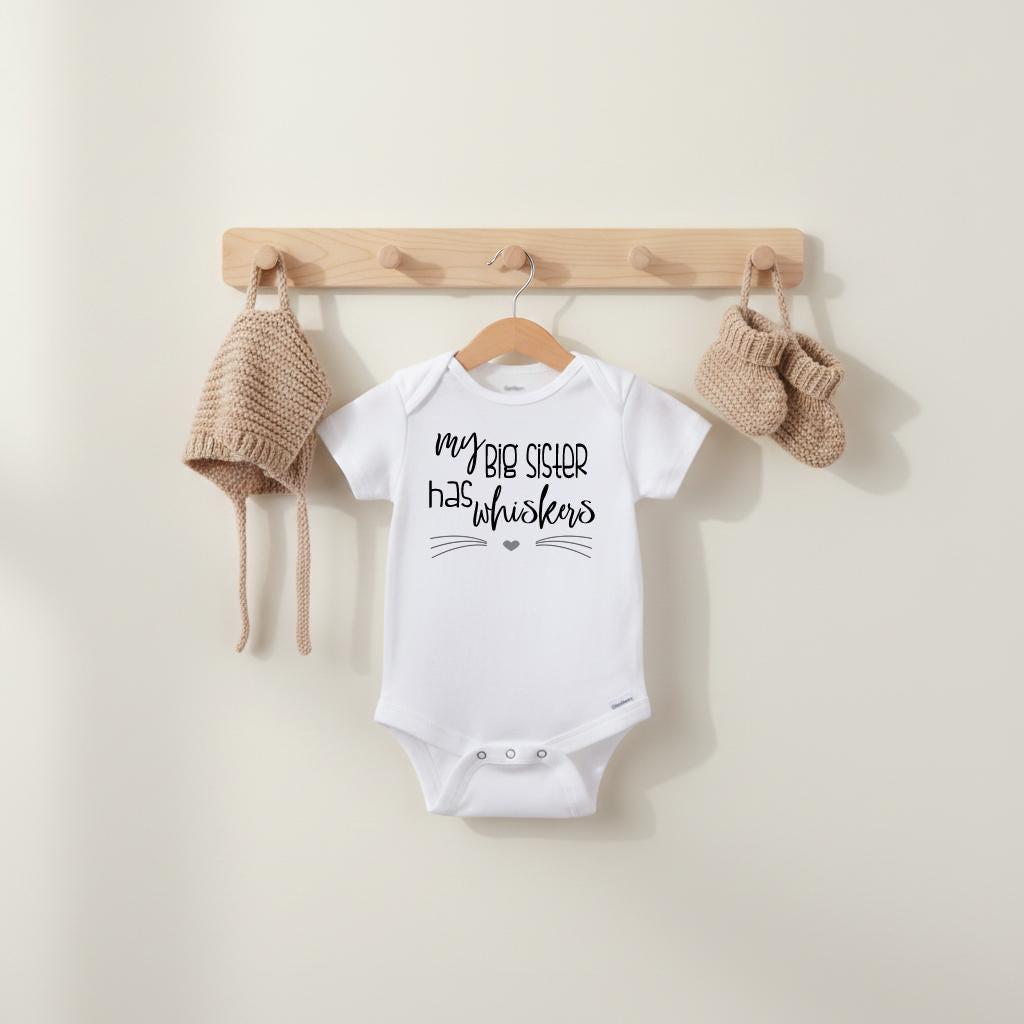 My Big Sister Has Whiskers Cat Baby Bodysuit, Pregnancy Announcement Outfit