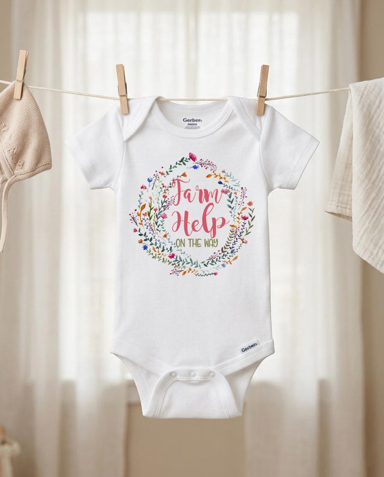 Farm Help on the Way, Flower Farm Baby Bodysuit, New Baby Gift