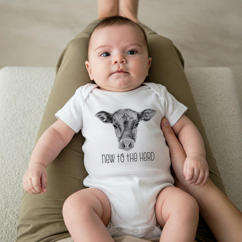 Baby Shower Gift, NEW TO the HERD, Western Nursery, Farm shirt, CowBOY, Cow Bodysuit, Farm Baby Gift, Cute Baby Clothes, Cow Theme, Farm baby