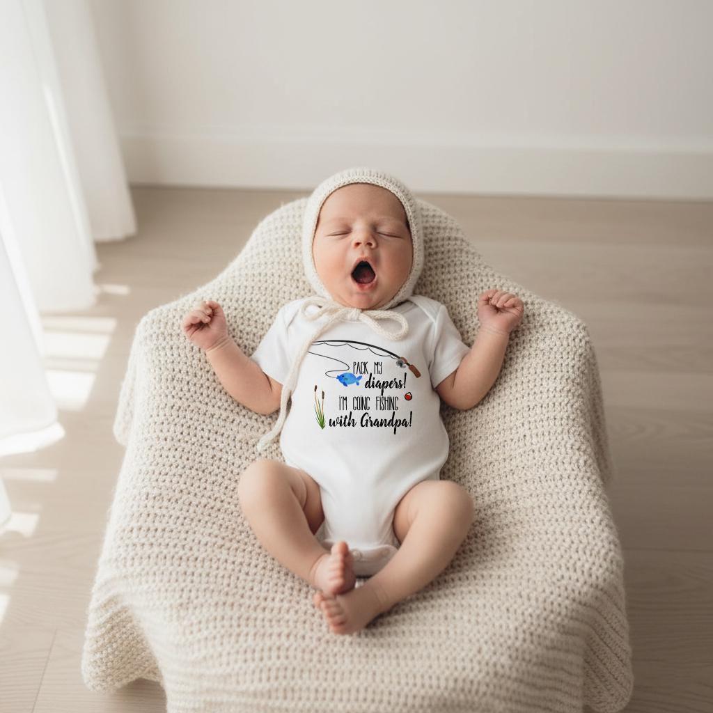 Pack My Diapers I'm Going Fishing With Grandpa Bodysuit, Fishing Buddy Gift