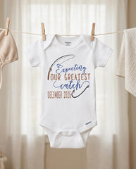 expecting our greatest catch pregnancy reveal announcement for new expecting parents and first time parents