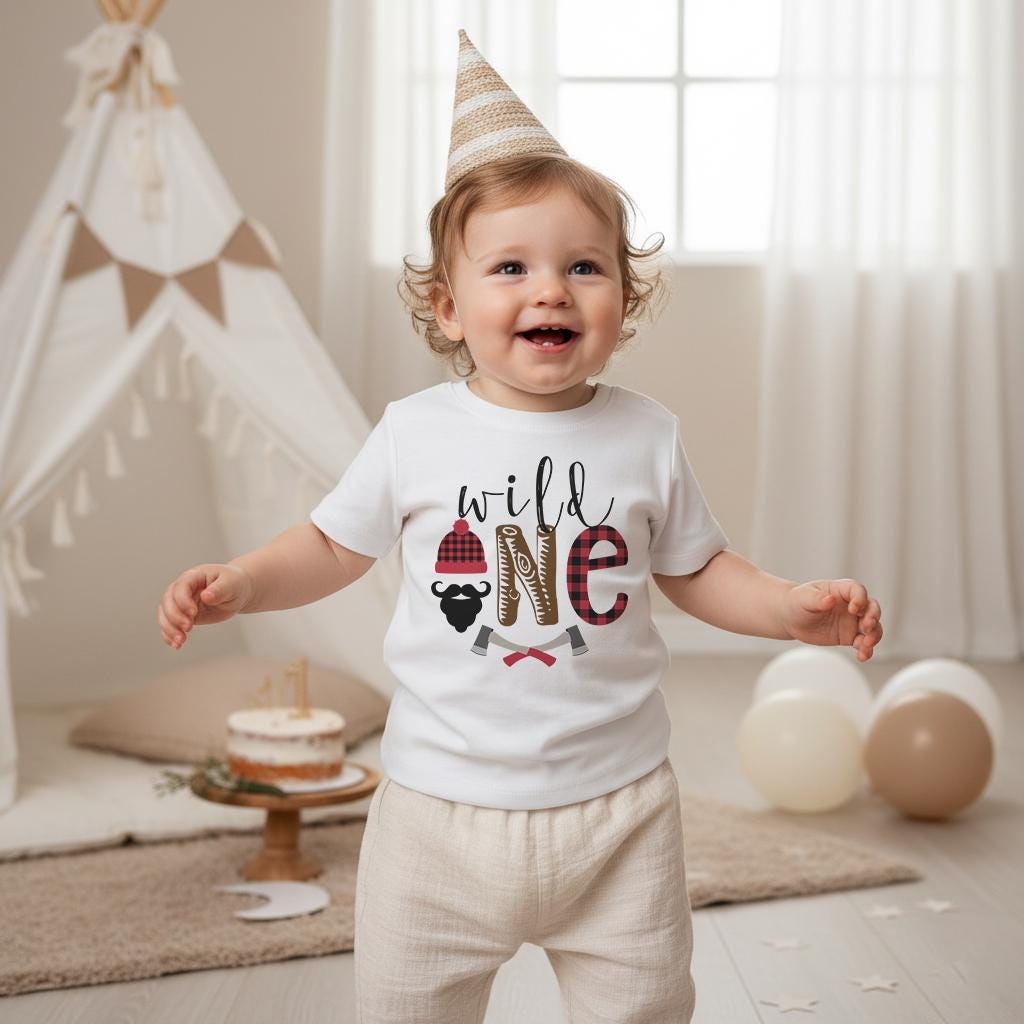Wild One Lumberjack 1st Birthday Shirt – Buffalo Plaid First Birthday Outfit, Lumberjack Theme Party Tee, Wild One Matching Tees