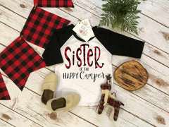 Camping Birthday Shirt, Camping Birthday, SISTER of the Happy Camper, 1st Birthday shirt,Buffalo Plaid Party, Lumberjack Party, Sister Shirt