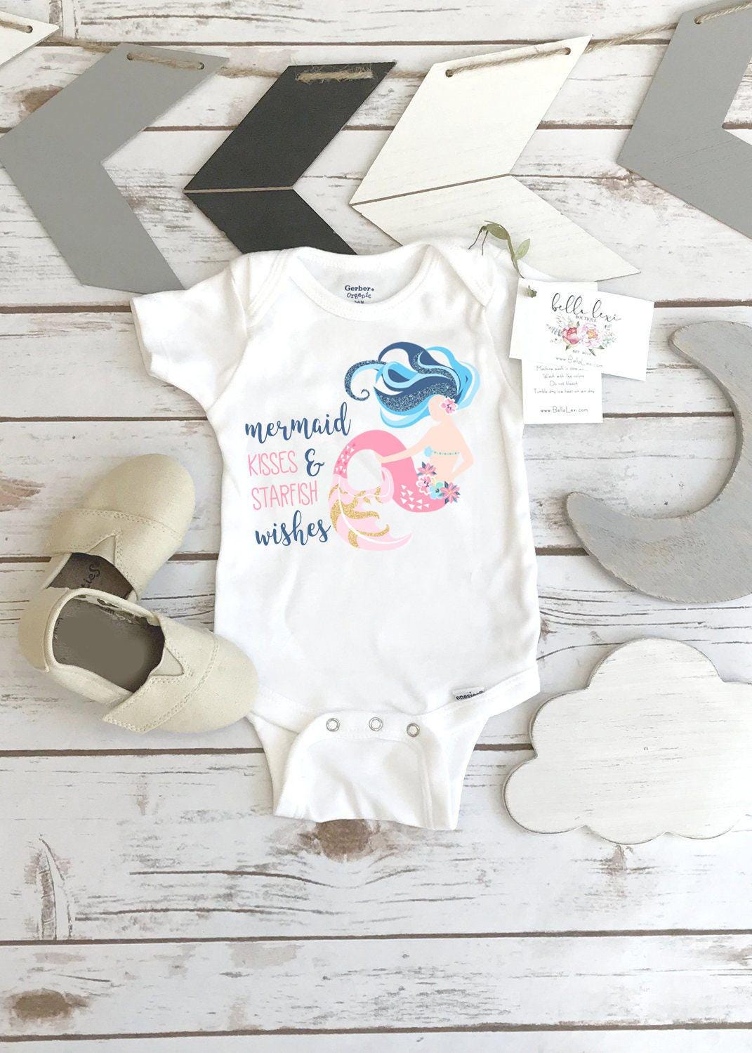 Mermaid Bodysuit, Mermaid Kisses and Starfish Wishes, Baby Gift