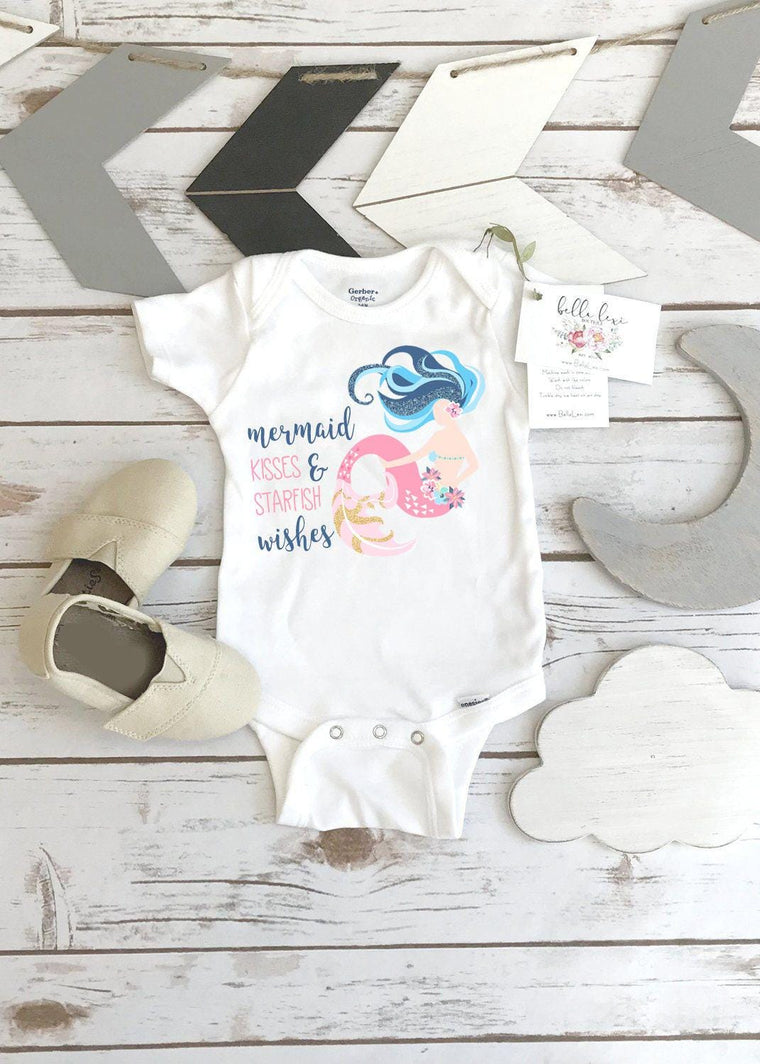 Mermaid Bodysuit, Mermaid Kisses and Starfish Wishes, Baby Gift