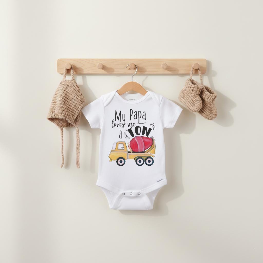 "My papa Loves me a TON".  Such a cute gift for your little grandson!  Let the shirt do the talking!  Everyone will know their Papa is the best!  This cute grandpa theme bodysuit or t-shirt also makes a wonderful baby shower gift!
