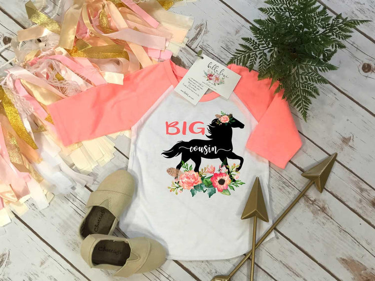 Big Cousin Floral Horse Raglan Tee, Cousin Matching Family Shirt