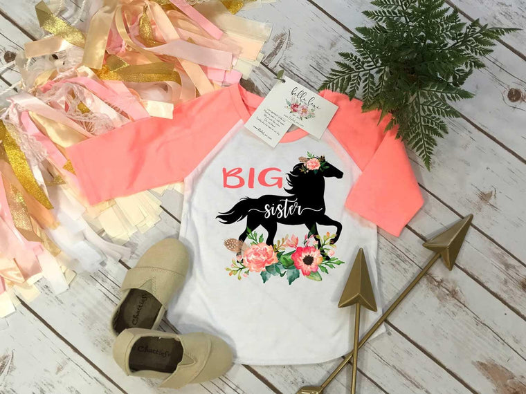 Big Sister Floral Horse Shirt, Sisters Matching Outfit