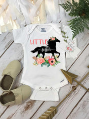 Little Sister Floral Horse Bodysuit, Sisters Matching Set
