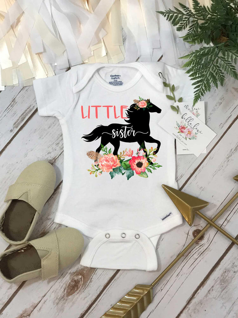 Little Sister Floral Horse Bodysuit, Sisters Matching Set