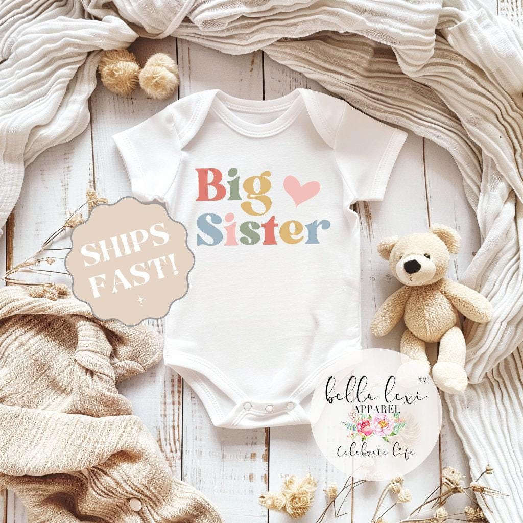 Big Sister Retro Heart Bodysuit, Toddler Sibling Gift