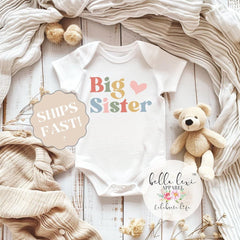 Big Sister Retro Heart Bodysuit, Toddler Sibling Gift