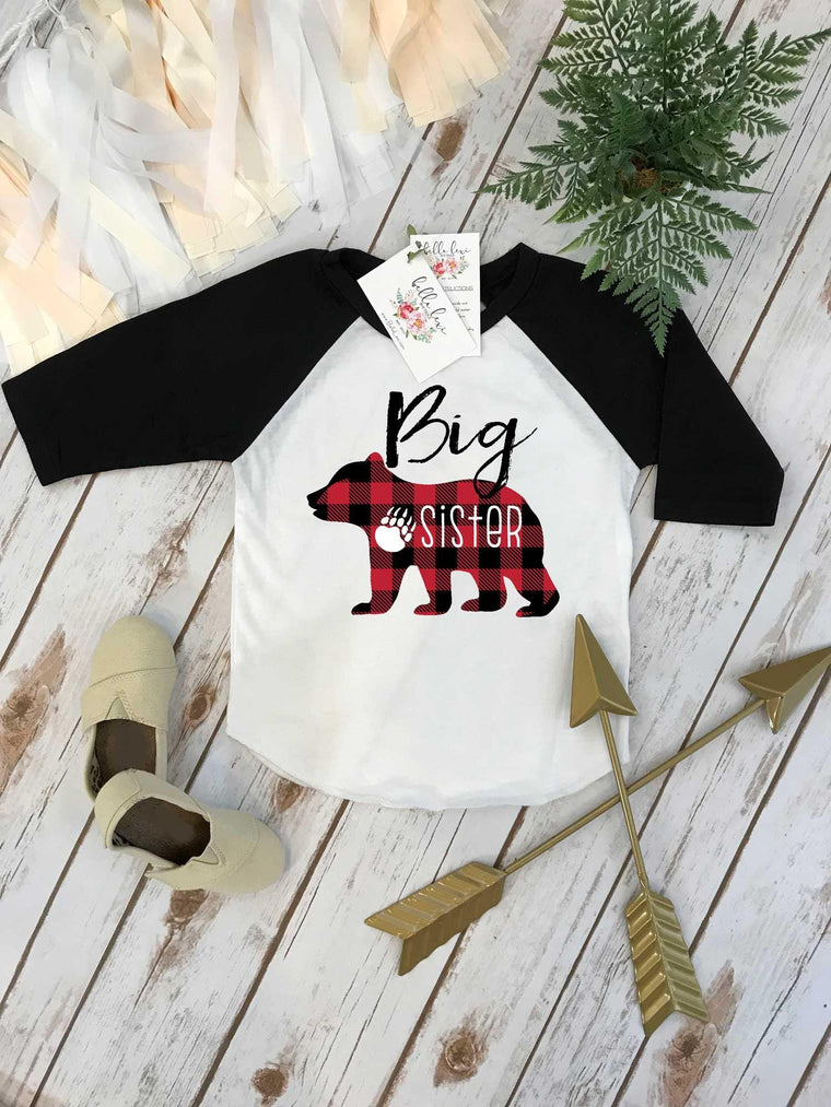 Big Sister Buffalo Plaid Bear Shirt, Sisters Matching Set