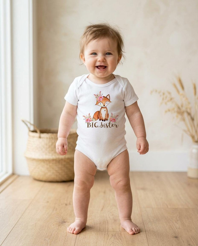 Big Sister Fox Shirt, Floral Woodland Sibling Matching Tee