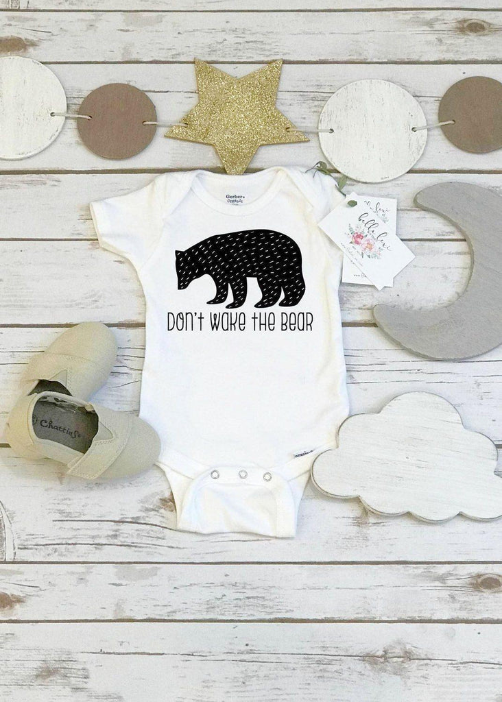 Don't Wake the Bear Baby Bodysuit, Monochrome Design, Baby Shower Gift
