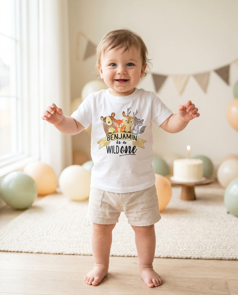 Personalized Wild One Birthday Shirt, Woodland First Birthday Onesie, Custom 1st Birthday Boy Girl Bodysuit, Woodland Animal Baby Gift