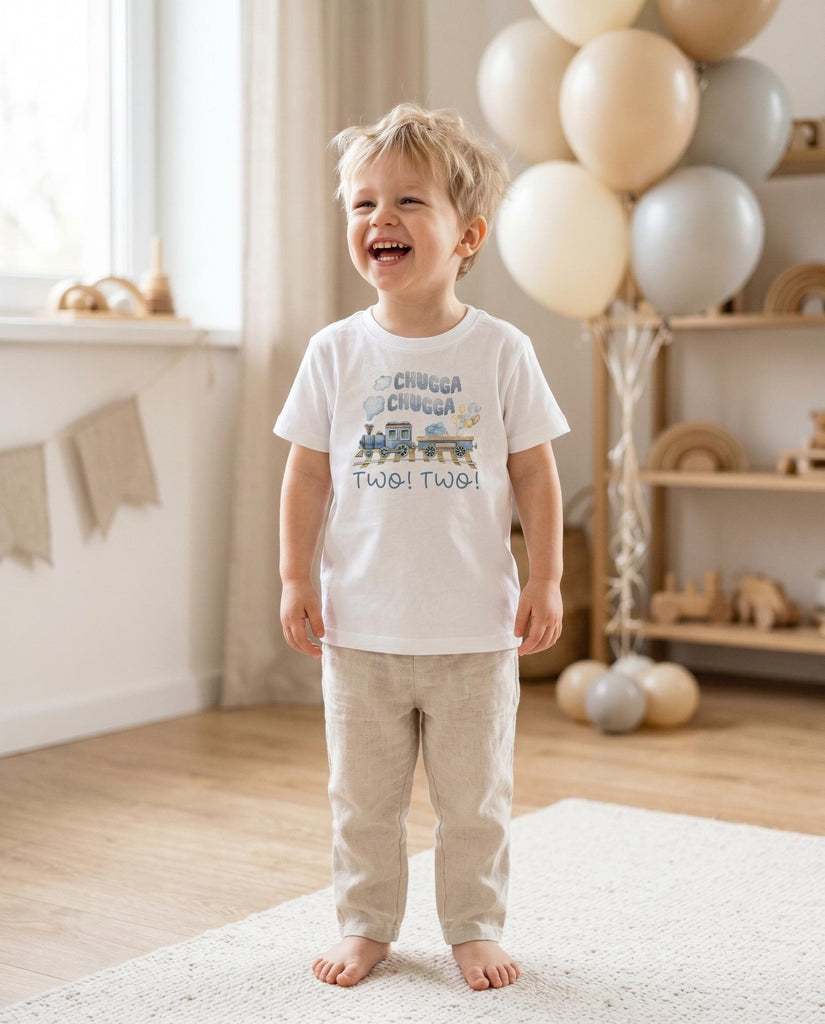 train birthday shirt for a 2 year old celebrating for a party.