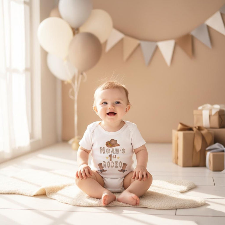 My First Rodeo First Birthday Shirt, Personalized Cowboy Party Outfit